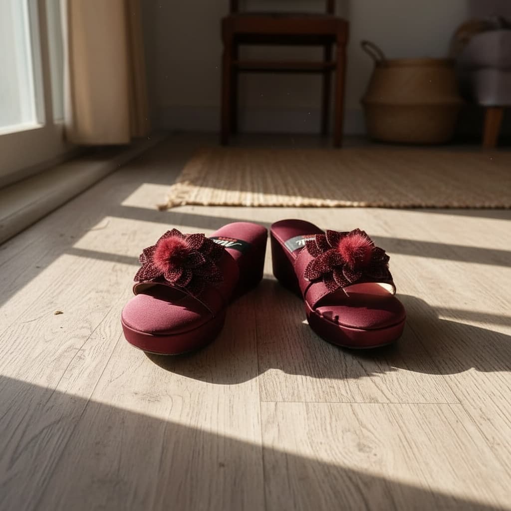 Wedge Chappal with a floral embellishment. 2