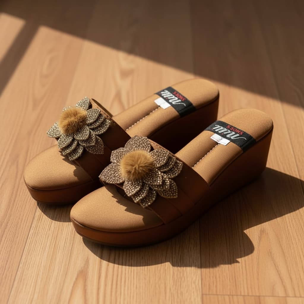 Wedge Chappal with a floral embellishment. 4