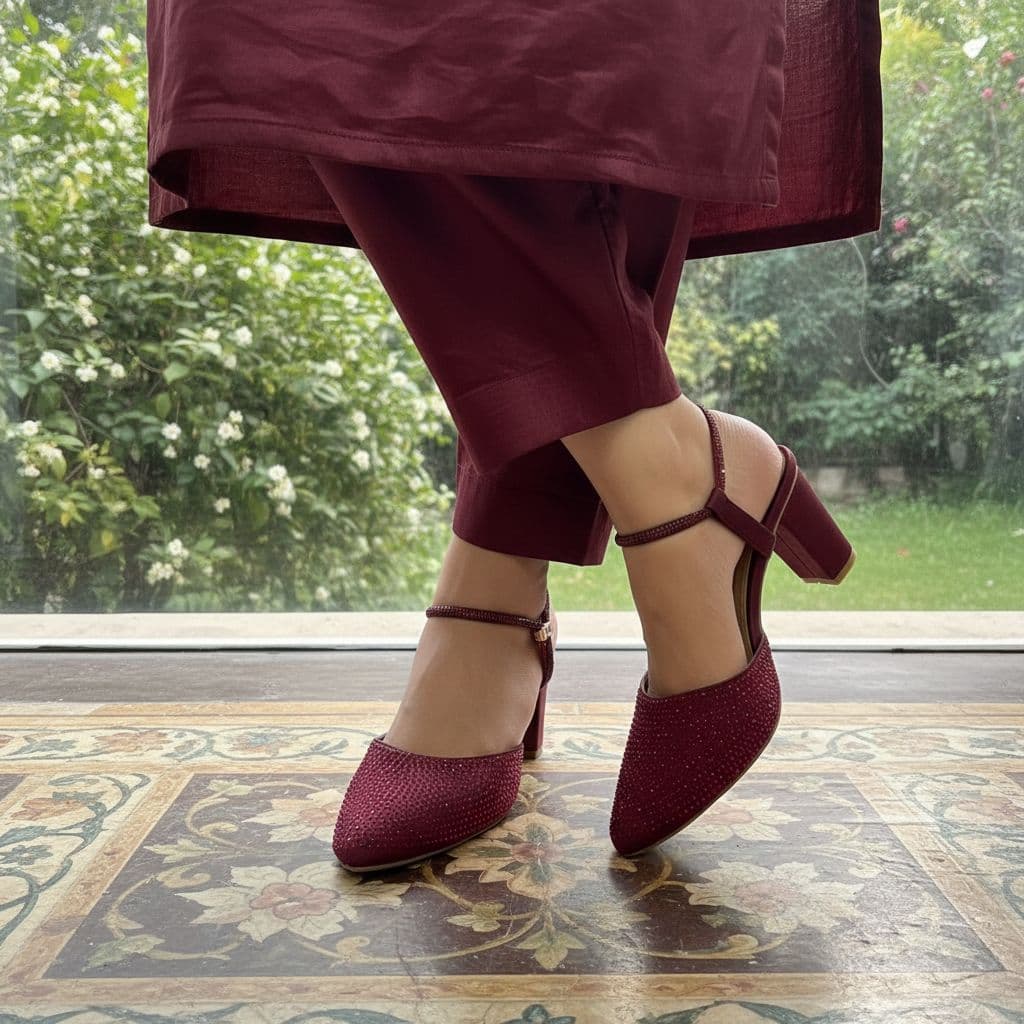 Ladies Fancy Block Heel Court Shoe 3