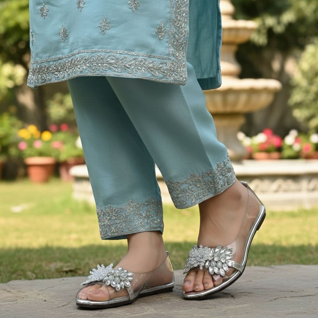 women's transparent lip-on sandals with decorative rhinestone embellishments. 2