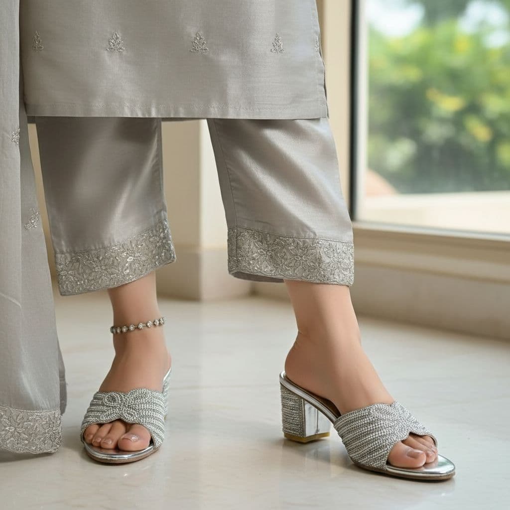 Woven detail block heeled sandals or slippers. 2